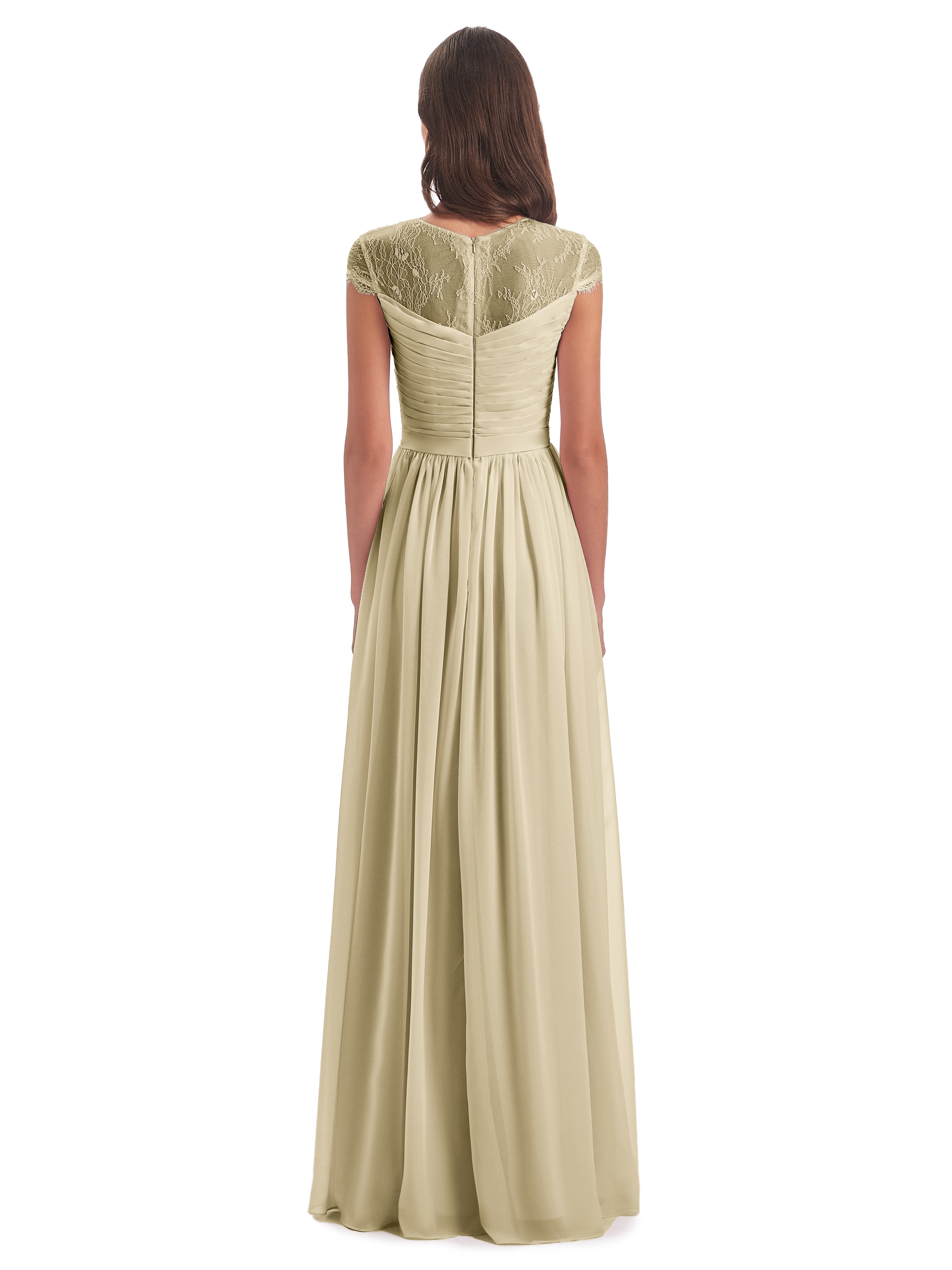 Nora Illusion Cap Sleeves Lace Long Bridesmaid Dresses