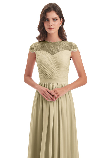 Nora Illusion Cap Sleeves Lace Long Bridesmaid Dresses