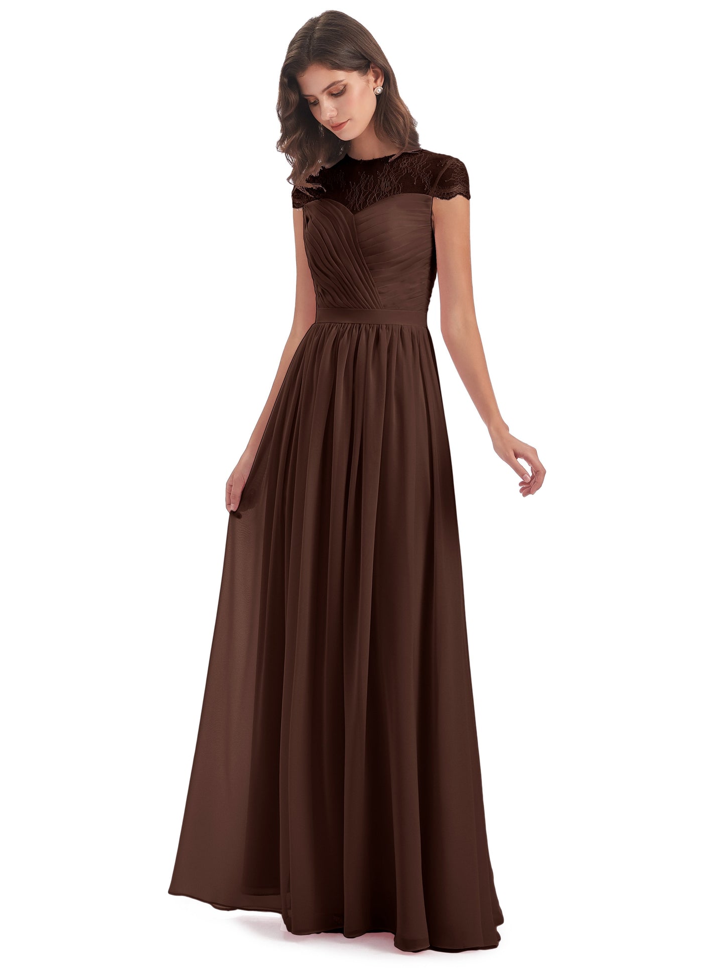 Nora Illusion Cap Sleeves Lace Long Bridesmaid Dresses
