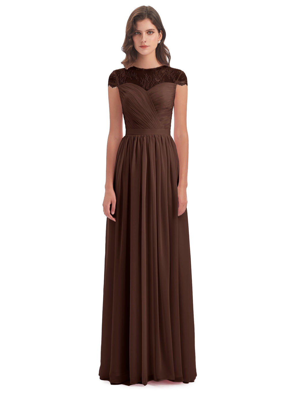 Nora Illusion Cap Sleeves Lace Long Bridesmaid Dresses