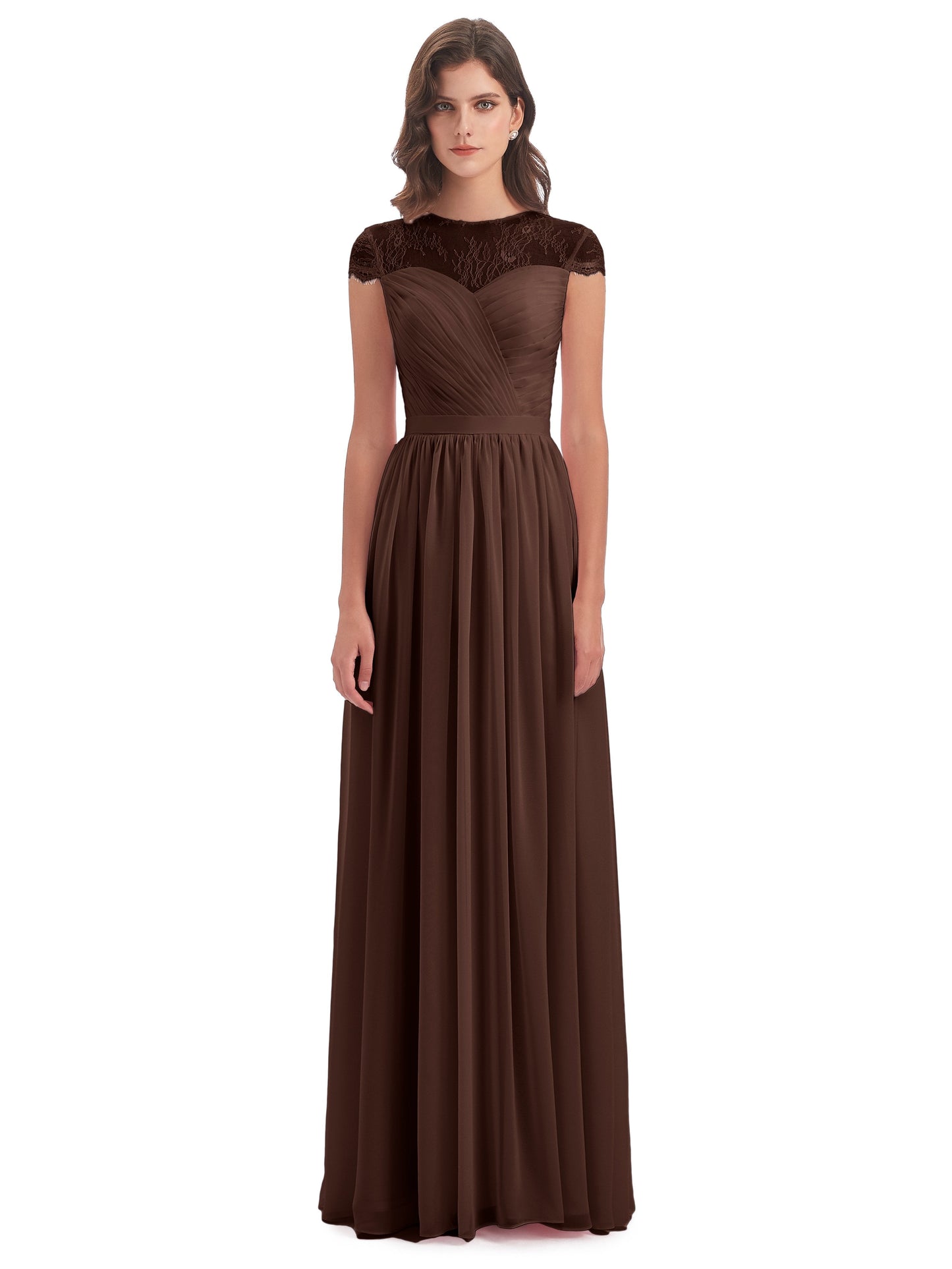 Nora Illusion Cap Sleeves Lace Long Bridesmaid Dresses