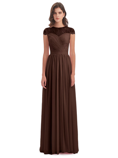 Nora Illusion Cap Sleeves Lace Long Bridesmaid Dresses