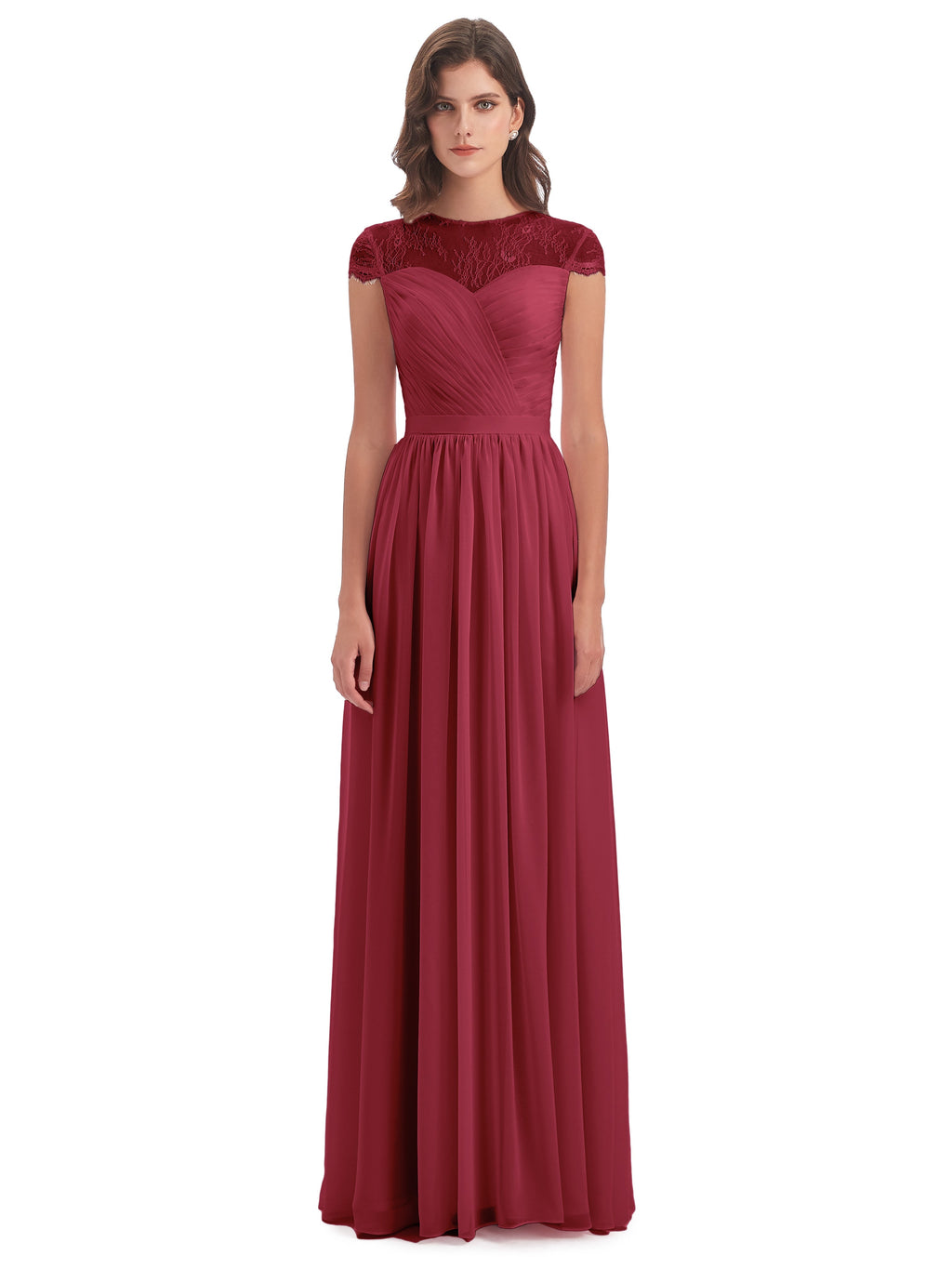 Nora Illusion Cap Sleeves Lace Long Bridesmaid Dresses