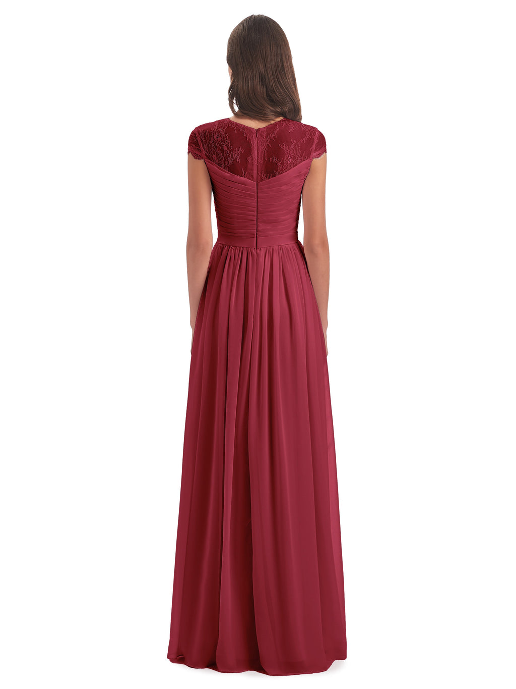 Nora Illusion Cap Sleeves Lace Long Bridesmaid Dresses
