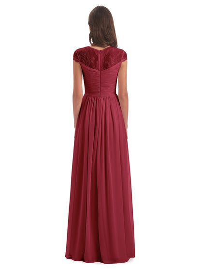 Nora Illusion Cap Sleeves Lace Long Bridesmaid Dresses