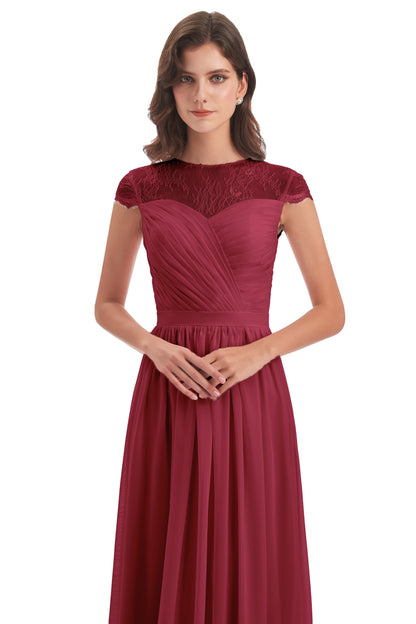 Nora Illusion Cap Sleeves Lace Long Bridesmaid Dresses