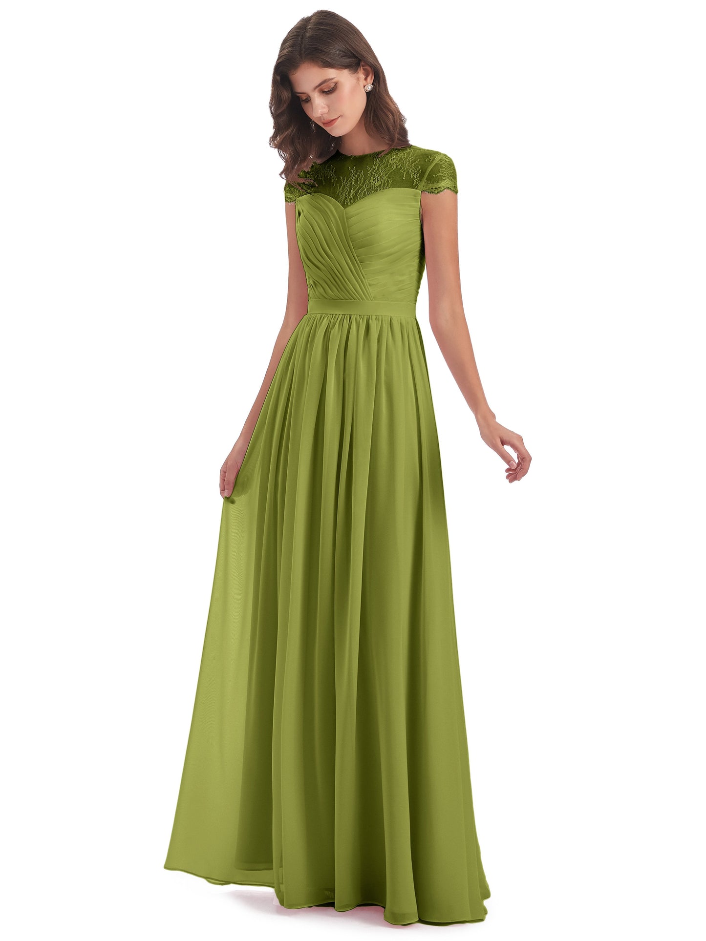 Nora Illusion Cap Sleeves Lace Long Bridesmaid Dresses