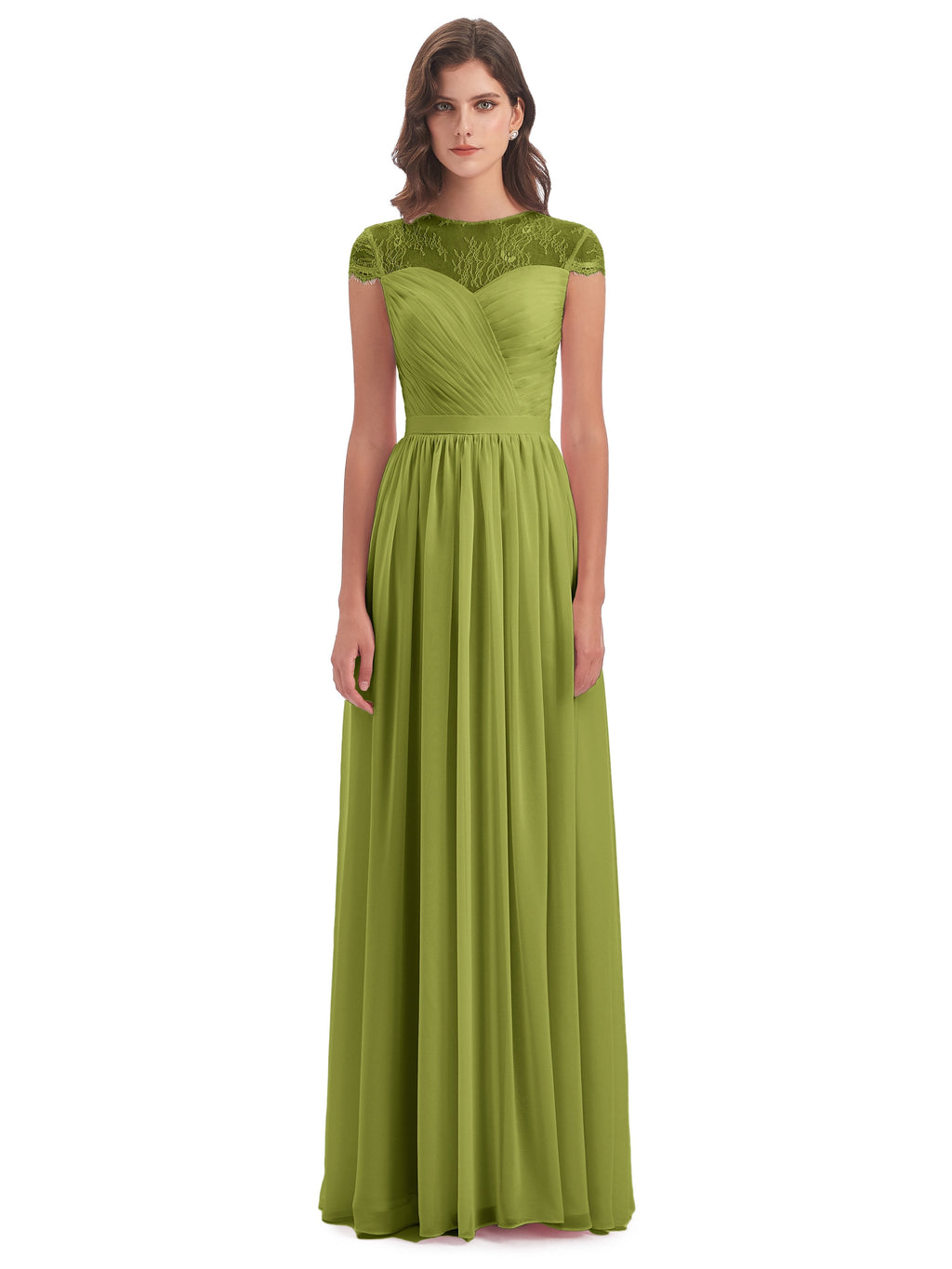 Nora Illusion Cap Sleeves Lace Long Bridesmaid Dresses