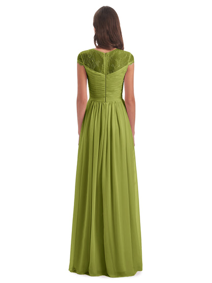 Nora Illusion Cap Sleeves Lace Long Bridesmaid Dresses