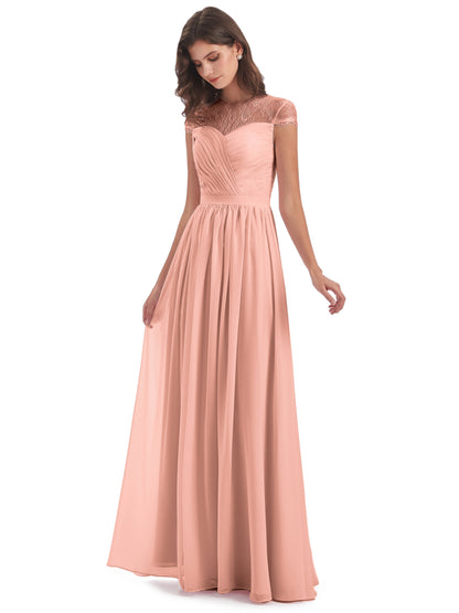 Nora Illusion Cap Sleeves Lace Long Bridesmaid Dresses