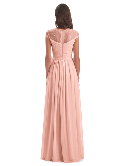 Nora Illusion Cap Sleeves Lace Long Bridesmaid Dresses