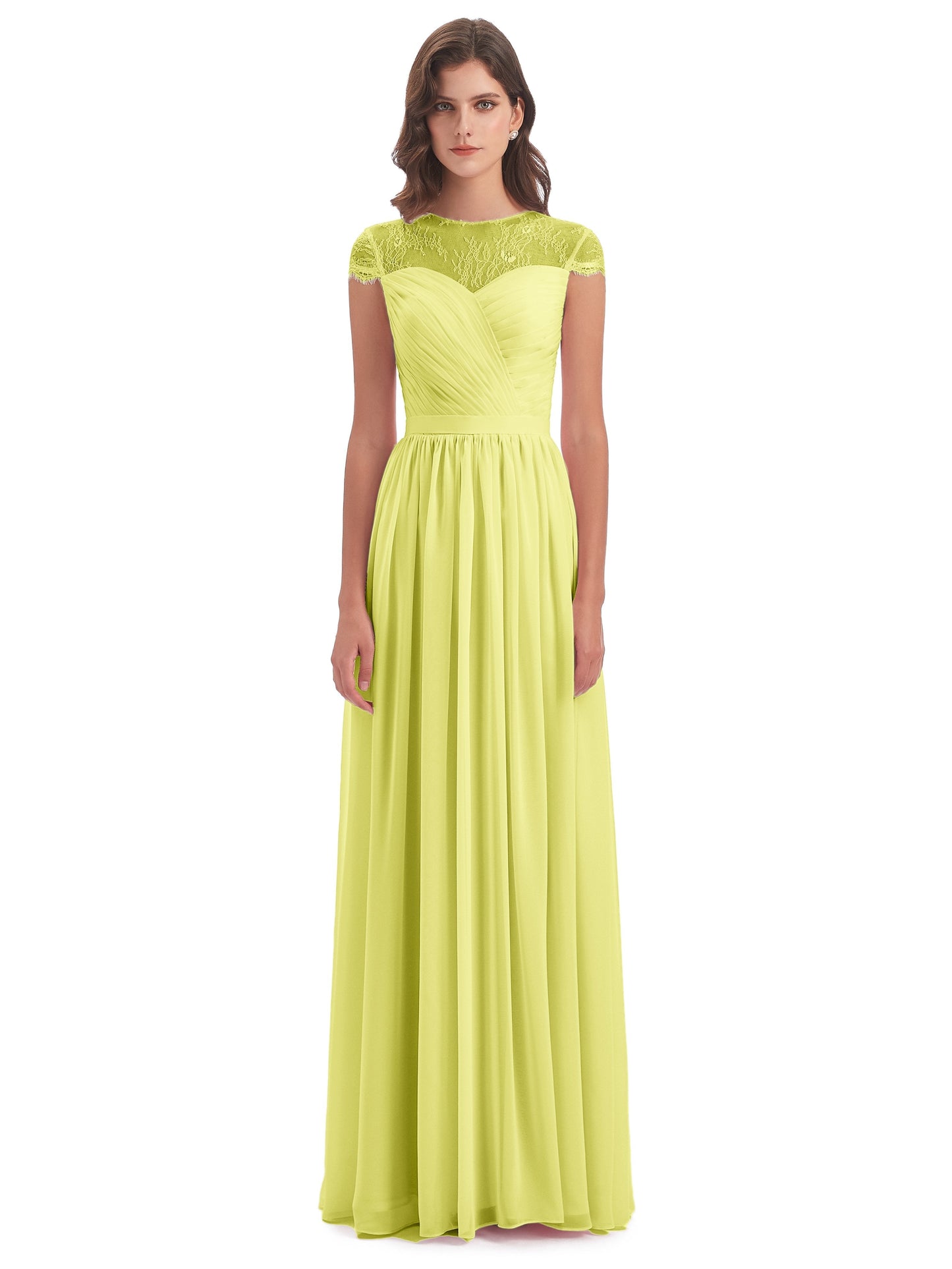 Nora Illusion Cap Sleeves Lace Long Bridesmaid Dresses