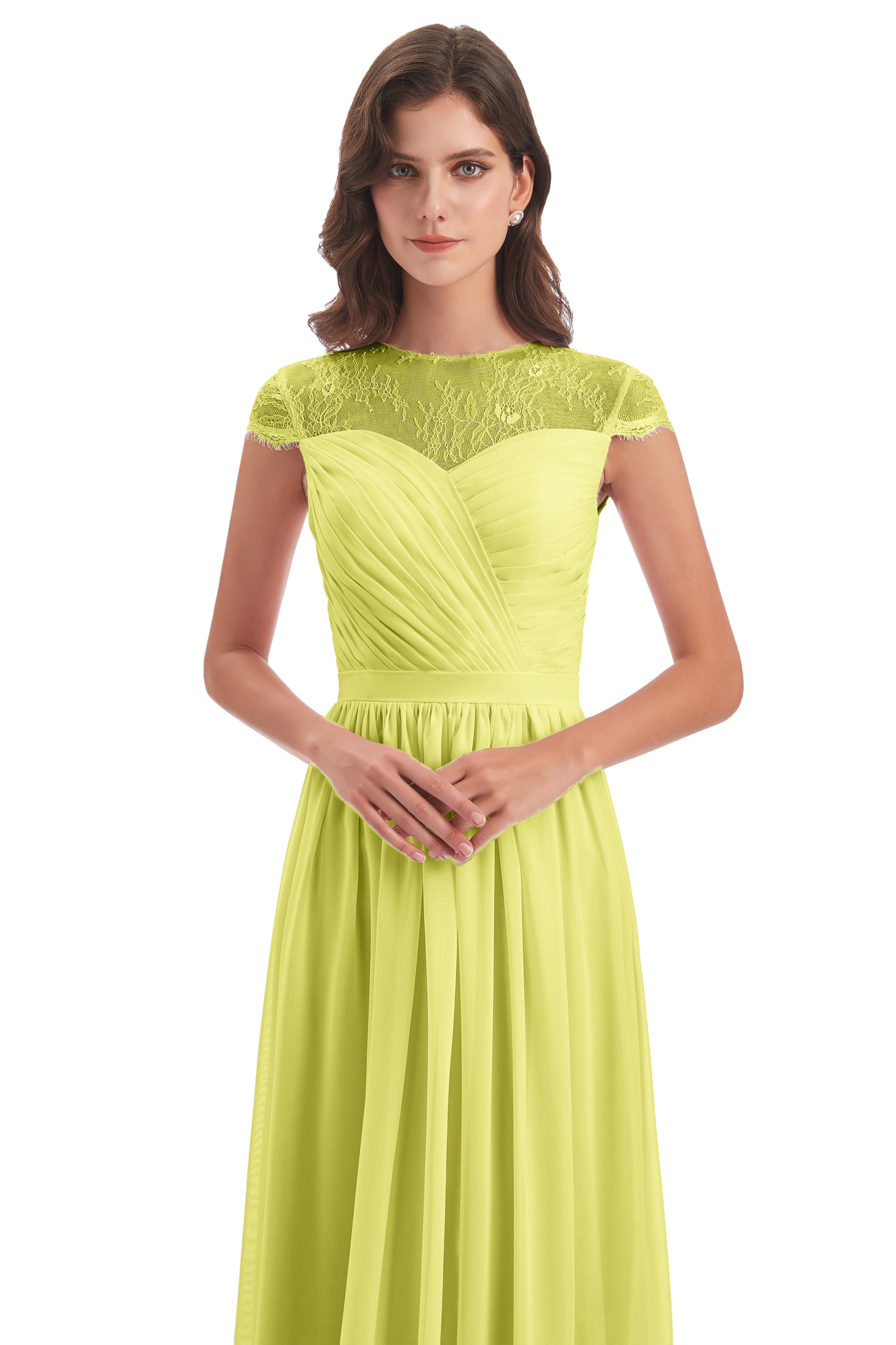 Nora Illusion Cap Sleeves Lace Long Bridesmaid Dresses