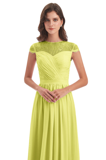 Nora Illusion Cap Sleeves Lace Long Bridesmaid Dresses