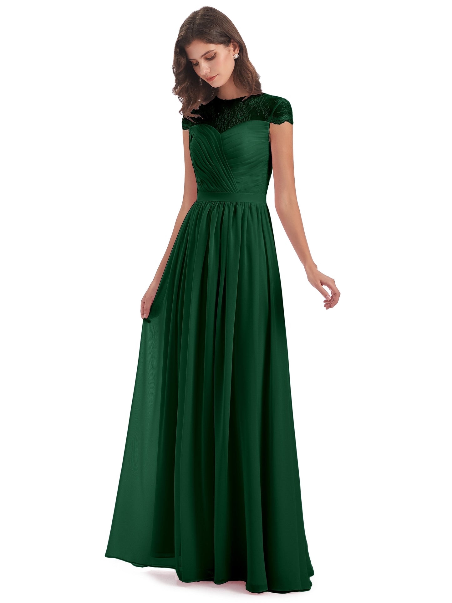 Nora Illusion Cap Sleeves Lace Long Bridesmaid Dresses