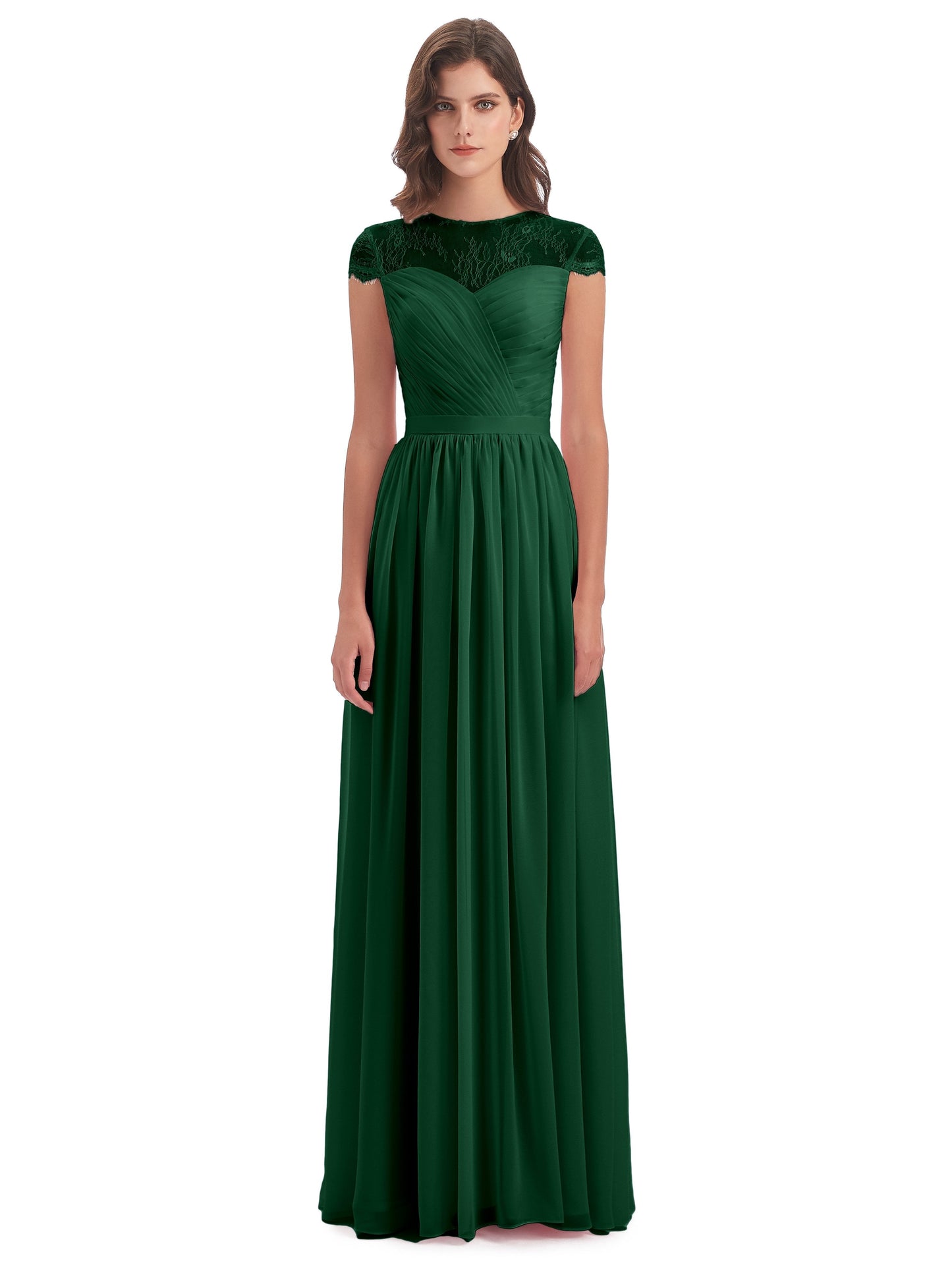 Nora Illusion Cap Sleeves Lace Long Bridesmaid Dresses
