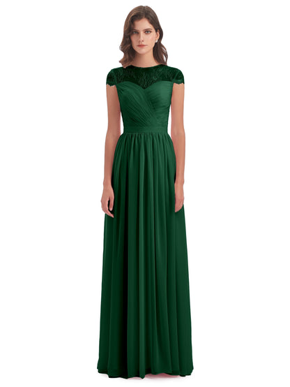 Nora Illusion Cap Sleeves Lace Long Bridesmaid Dresses