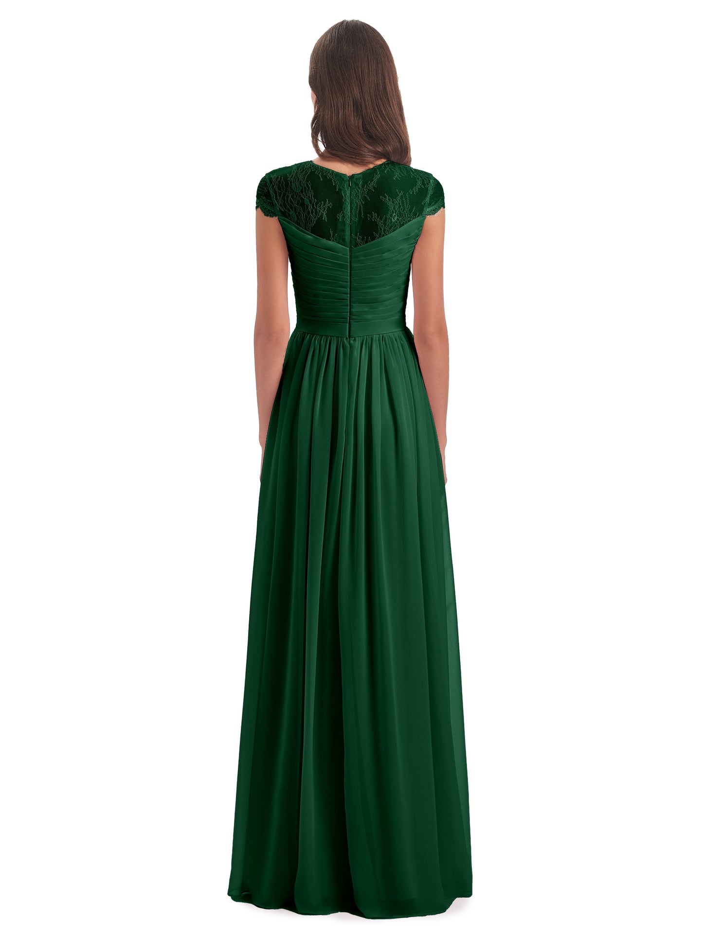 Nora Illusion Cap Sleeves Lace Long Bridesmaid Dresses