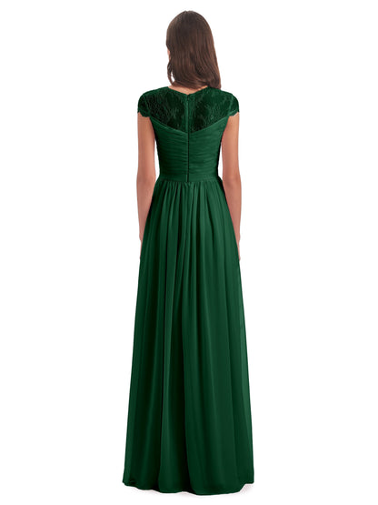 Nora Illusion Cap Sleeves Lace Long Bridesmaid Dresses