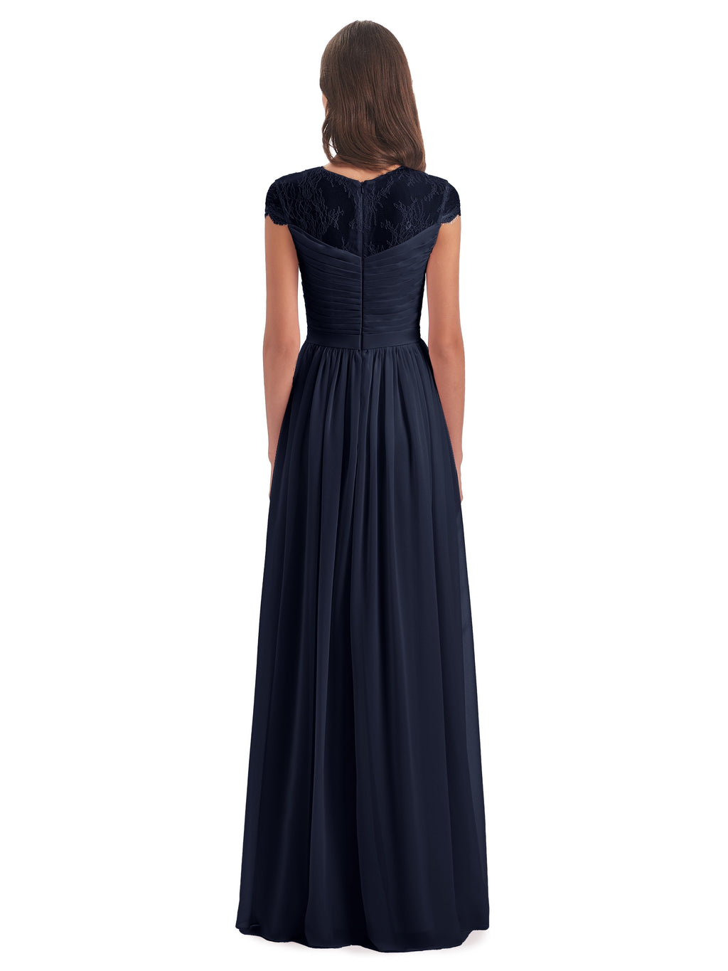 Nora Illusion Cap Sleeves Lace Long Bridesmaid Dresses