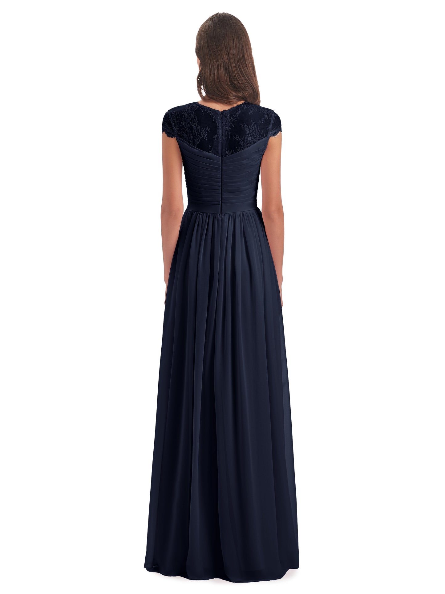 Nora Illusion Cap Sleeves Lace Long Bridesmaid Dresses