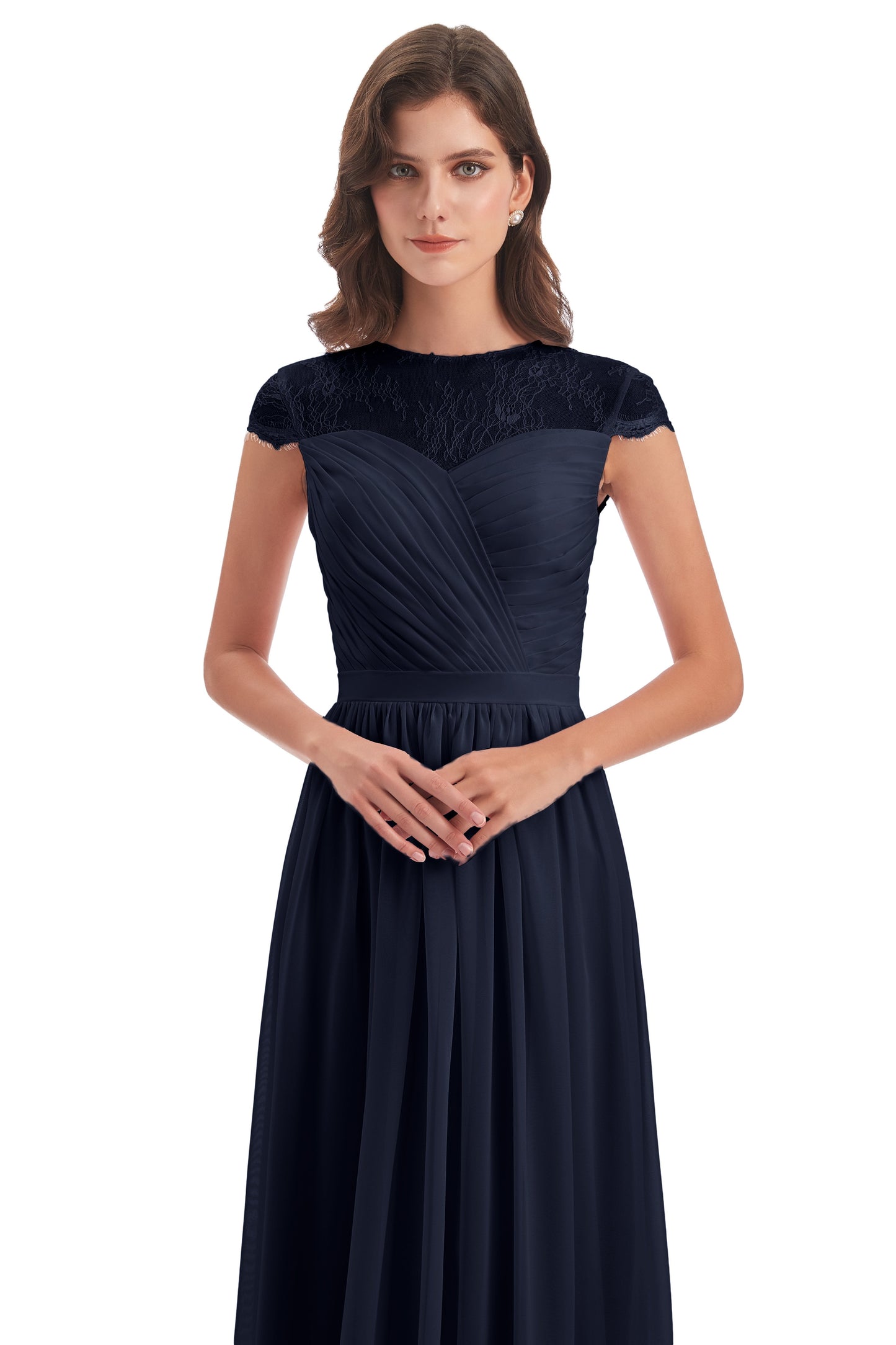 Nora Illusion Cap Sleeves Lace Long Bridesmaid Dresses