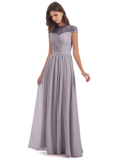 Nora Illusion Cap Sleeves Lace Long Bridesmaid Dresses
