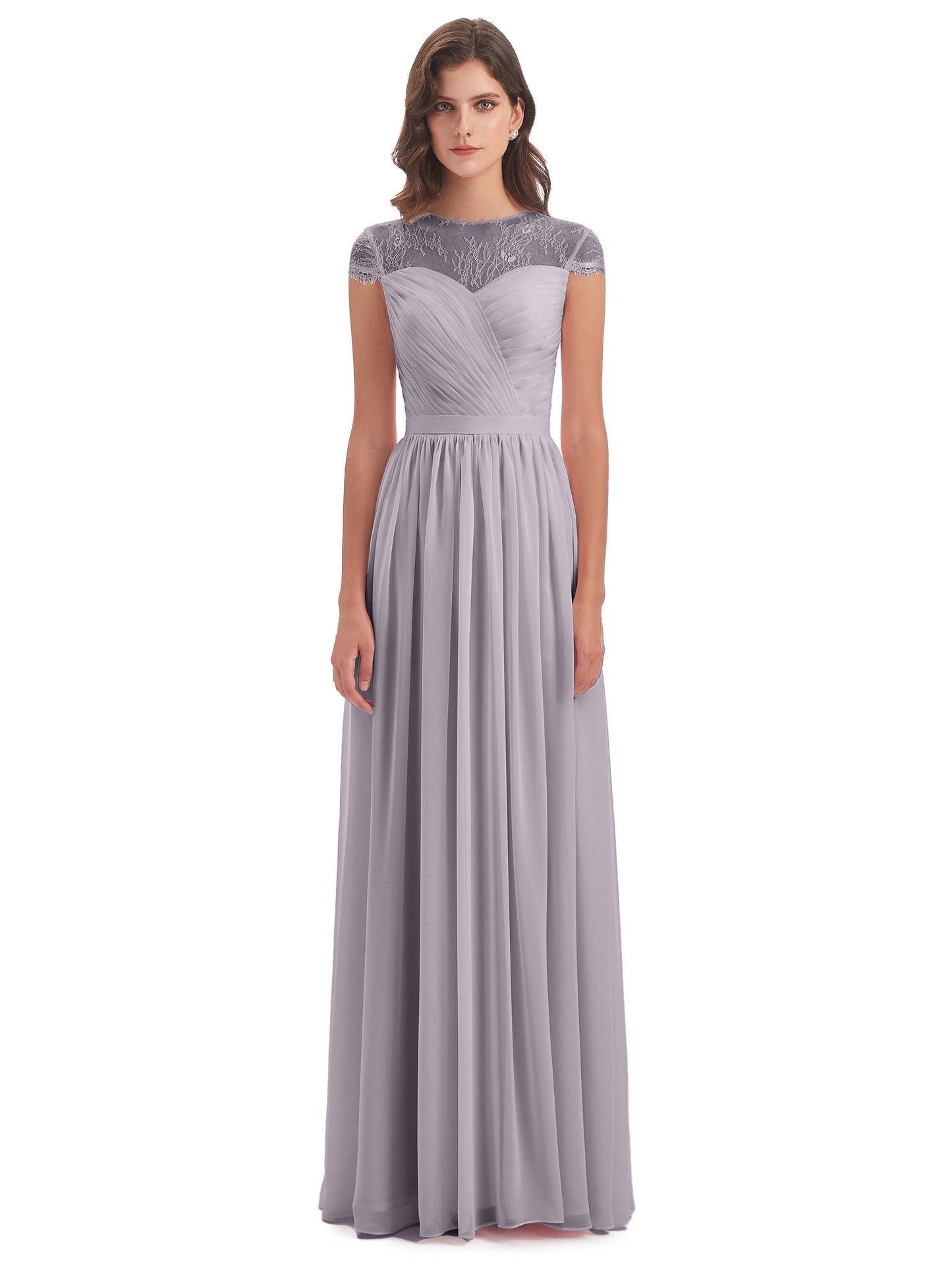 Nora Illusion Cap Sleeves Lace Long Bridesmaid Dresses