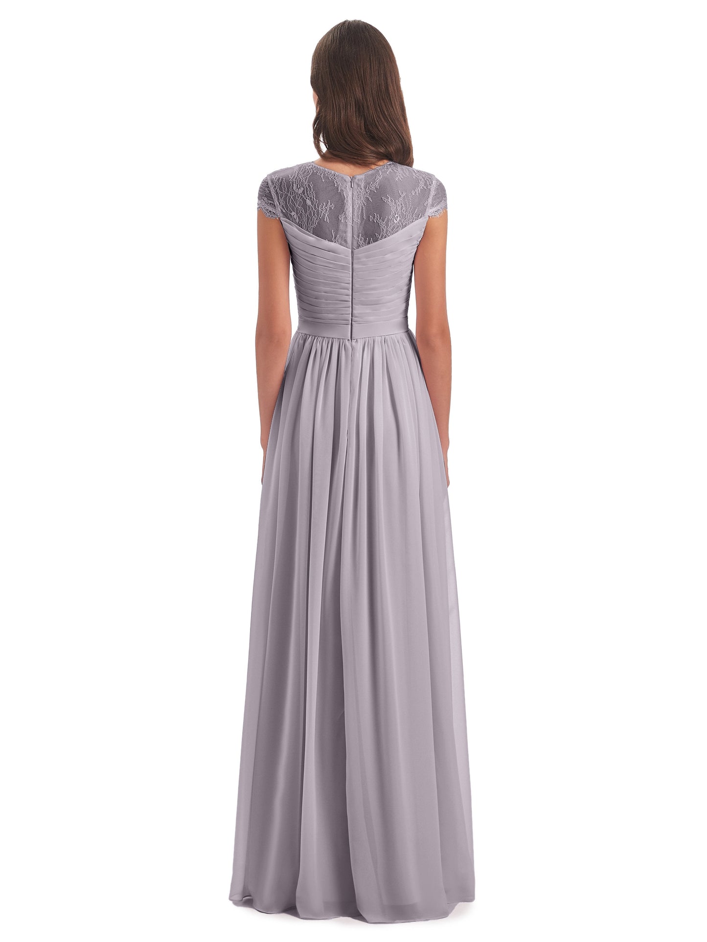 Nora Illusion Cap Sleeves Lace Long Bridesmaid Dresses