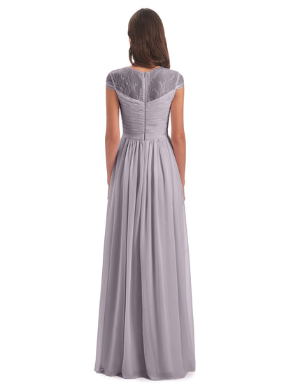 Nora Illusion Cap Sleeves Lace Long Bridesmaid Dresses