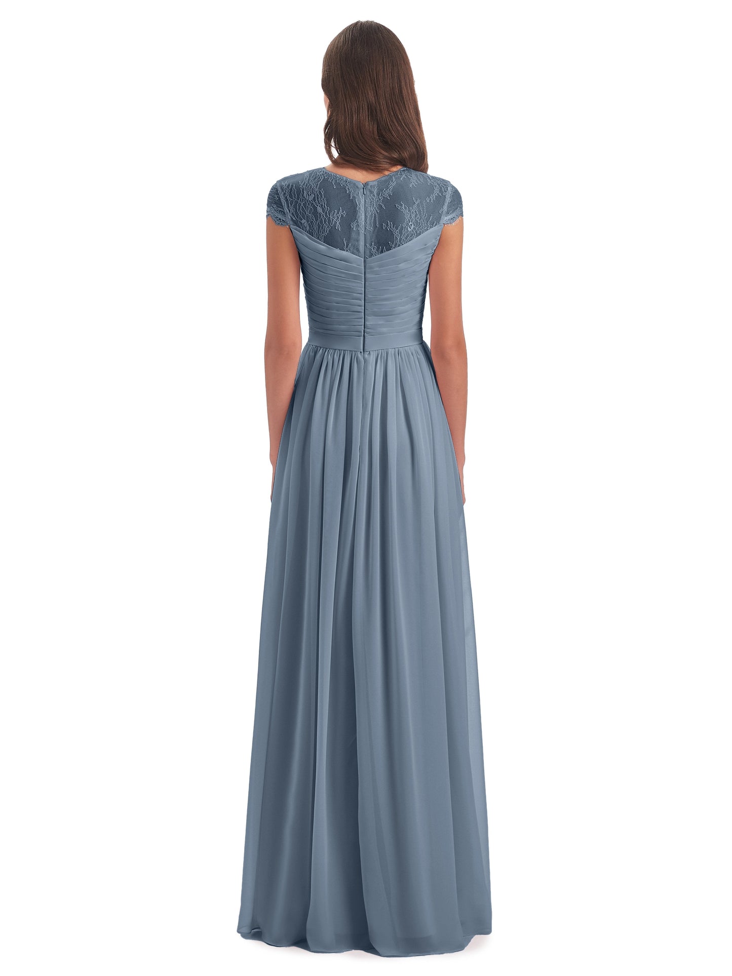 Nora Illusion Cap Sleeves Lace Long Bridesmaid Dresses