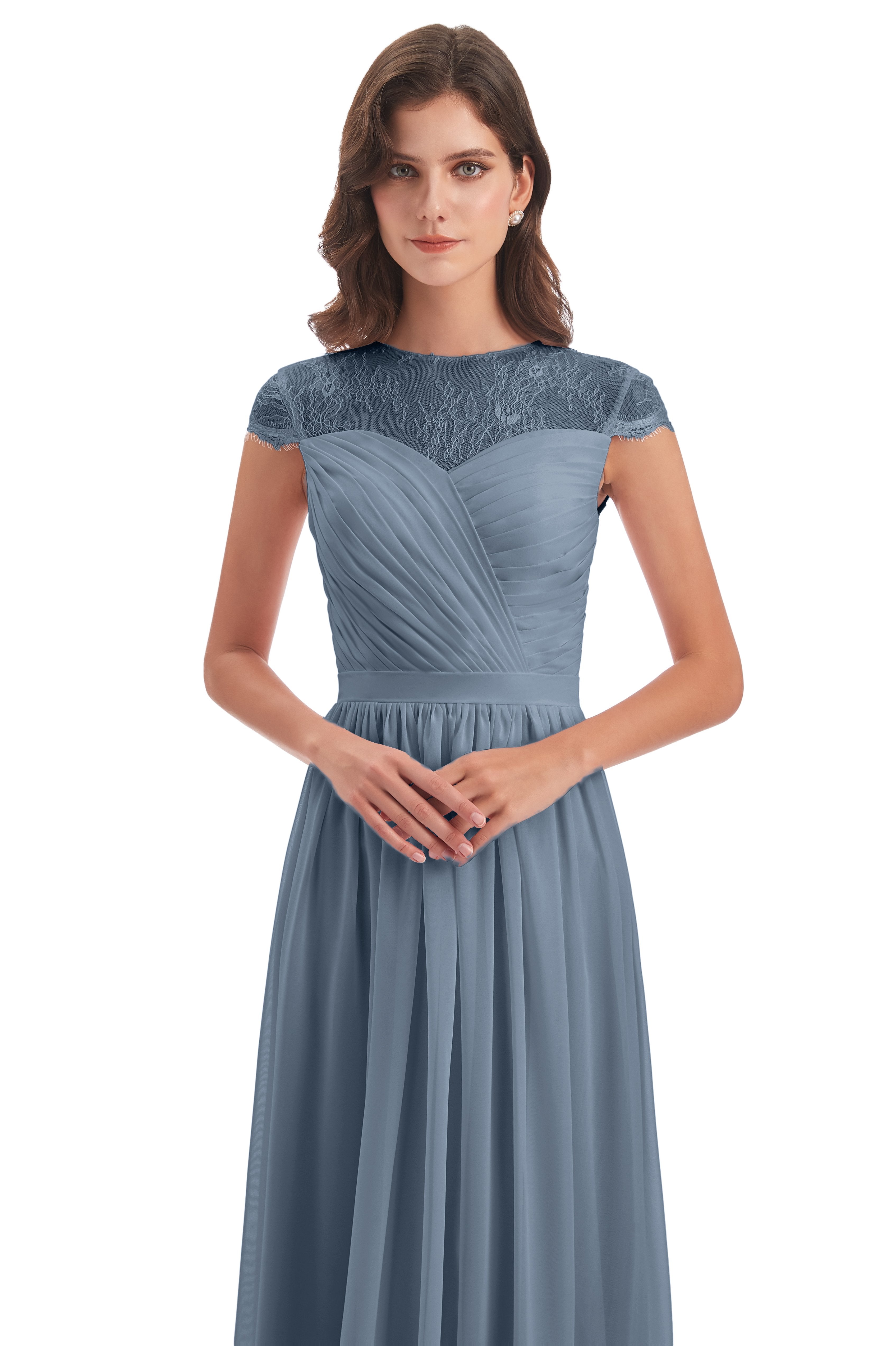 Nora Illusion Cap Sleeves Lace Long Bridesmaid Dresses