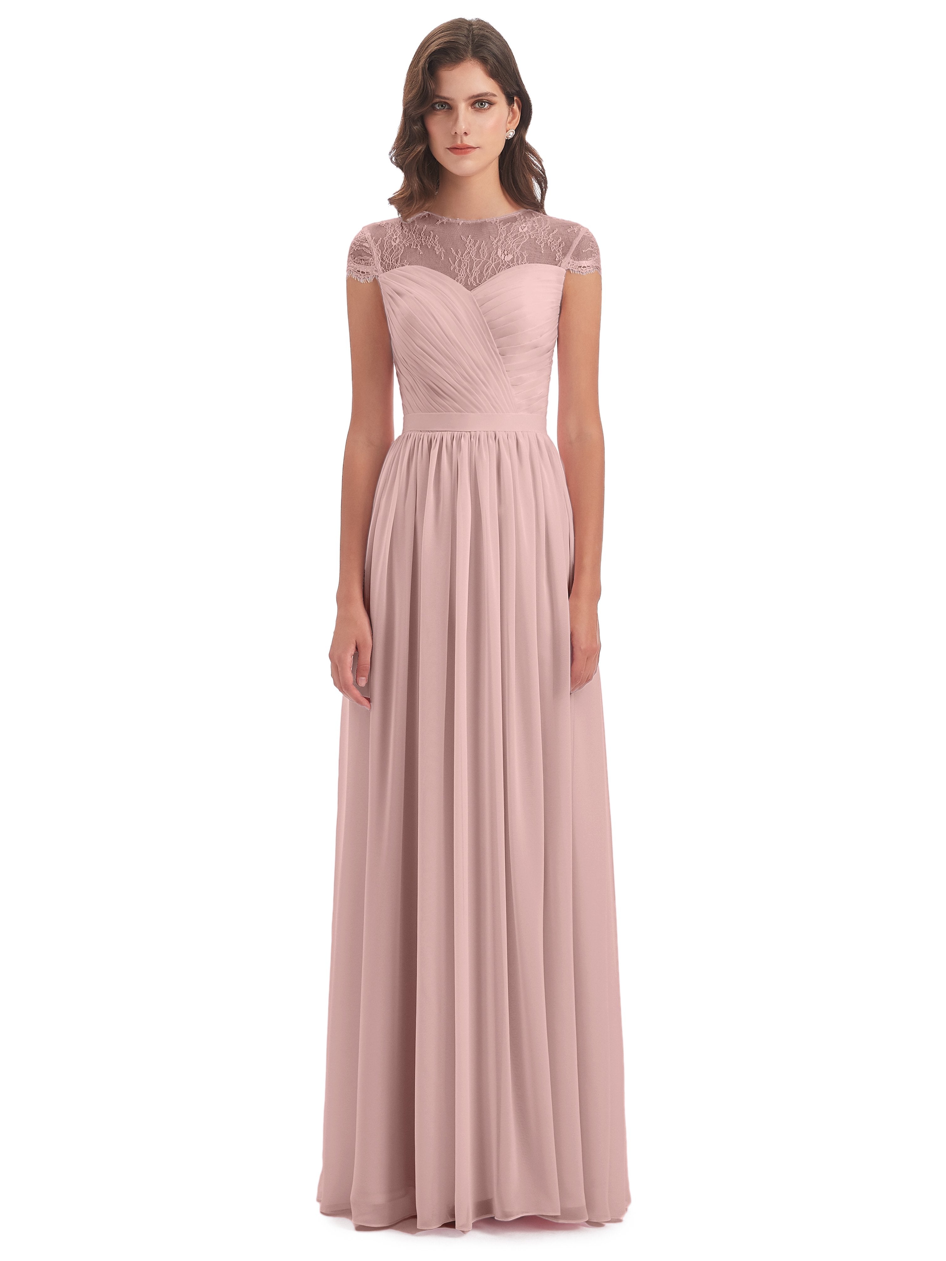 Nora Illusion Cap Sleeves Lace Long Bridesmaid Dresses