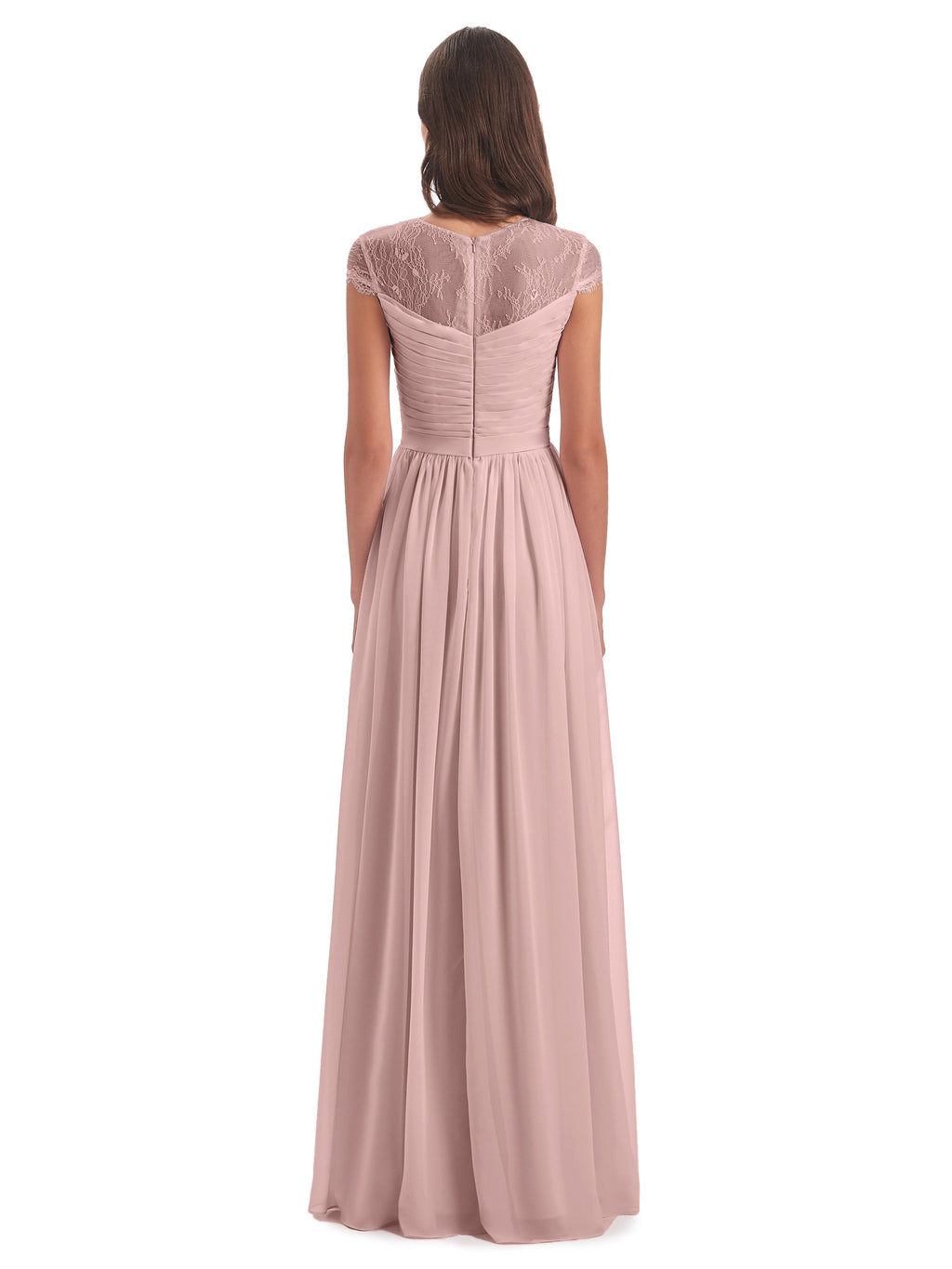 Nora Illusion Cap Sleeves Lace Long Bridesmaid Dresses