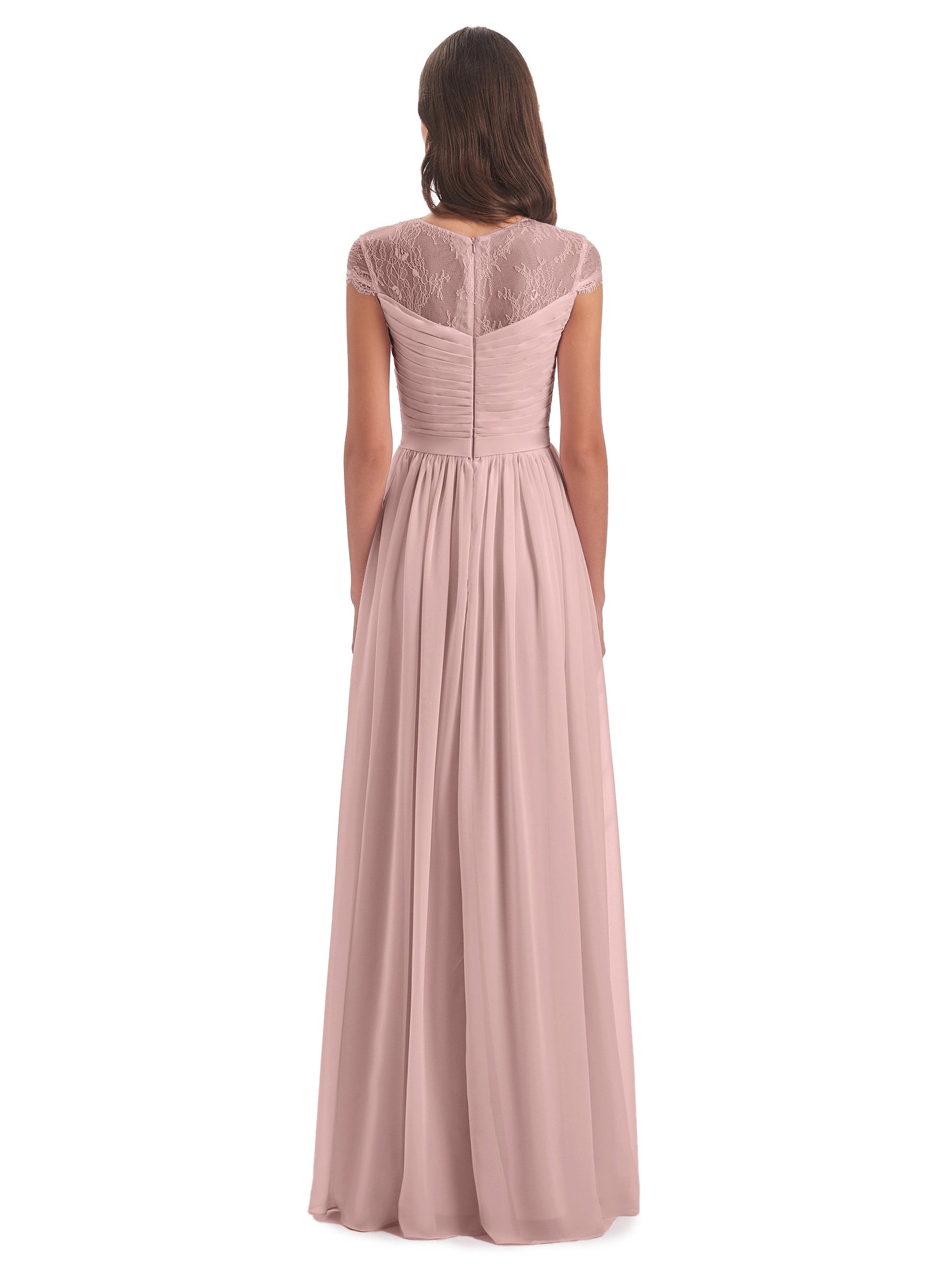 Nora Illusion Cap Sleeves Lace Long Bridesmaid Dresses