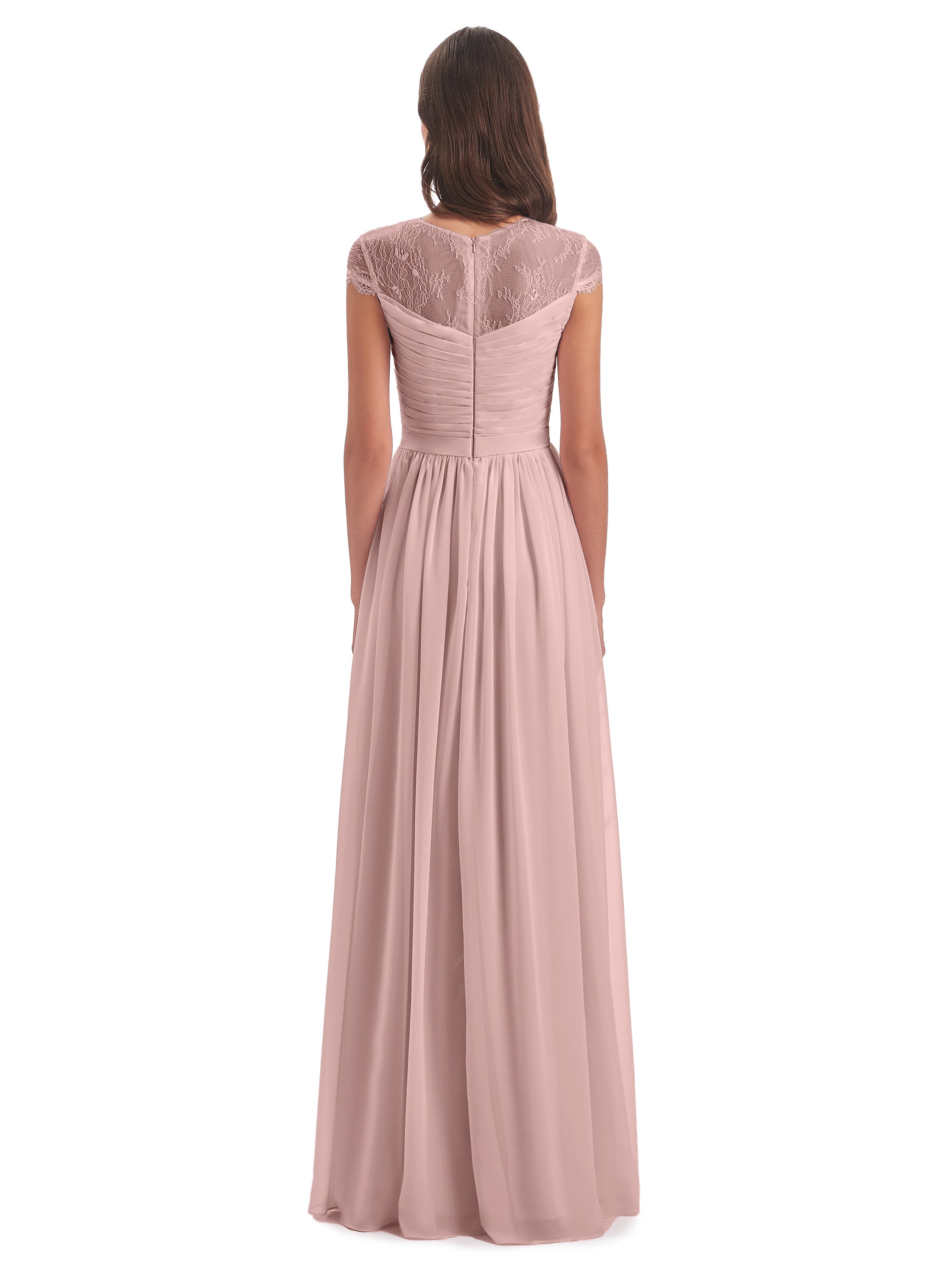Nora Illusion Cap Sleeves Lace Long Bridesmaid Dresses