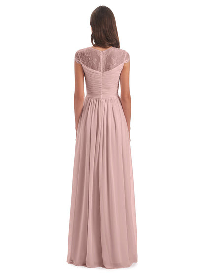 Nora Illusion Cap Sleeves Lace Long Bridesmaid Dresses
