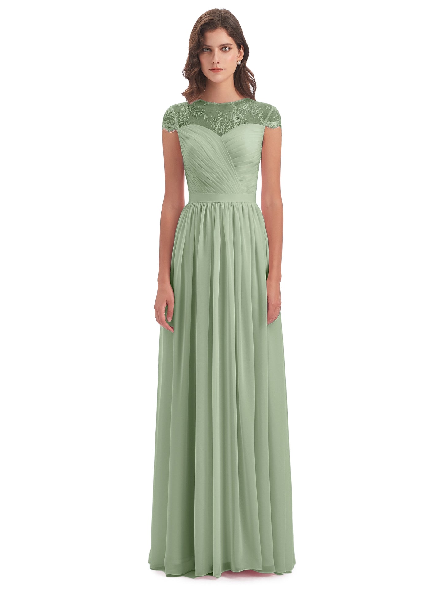 Nora Illusion Cap Sleeves Lace Long Bridesmaid Dresses