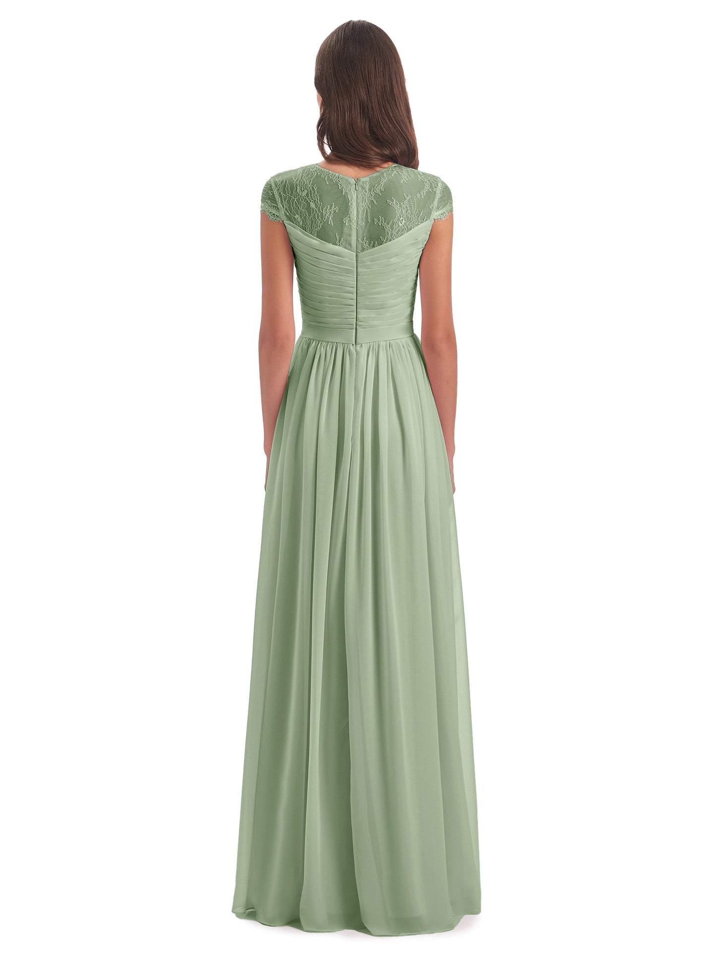Nora Illusion Cap Sleeves Lace Long Bridesmaid Dresses