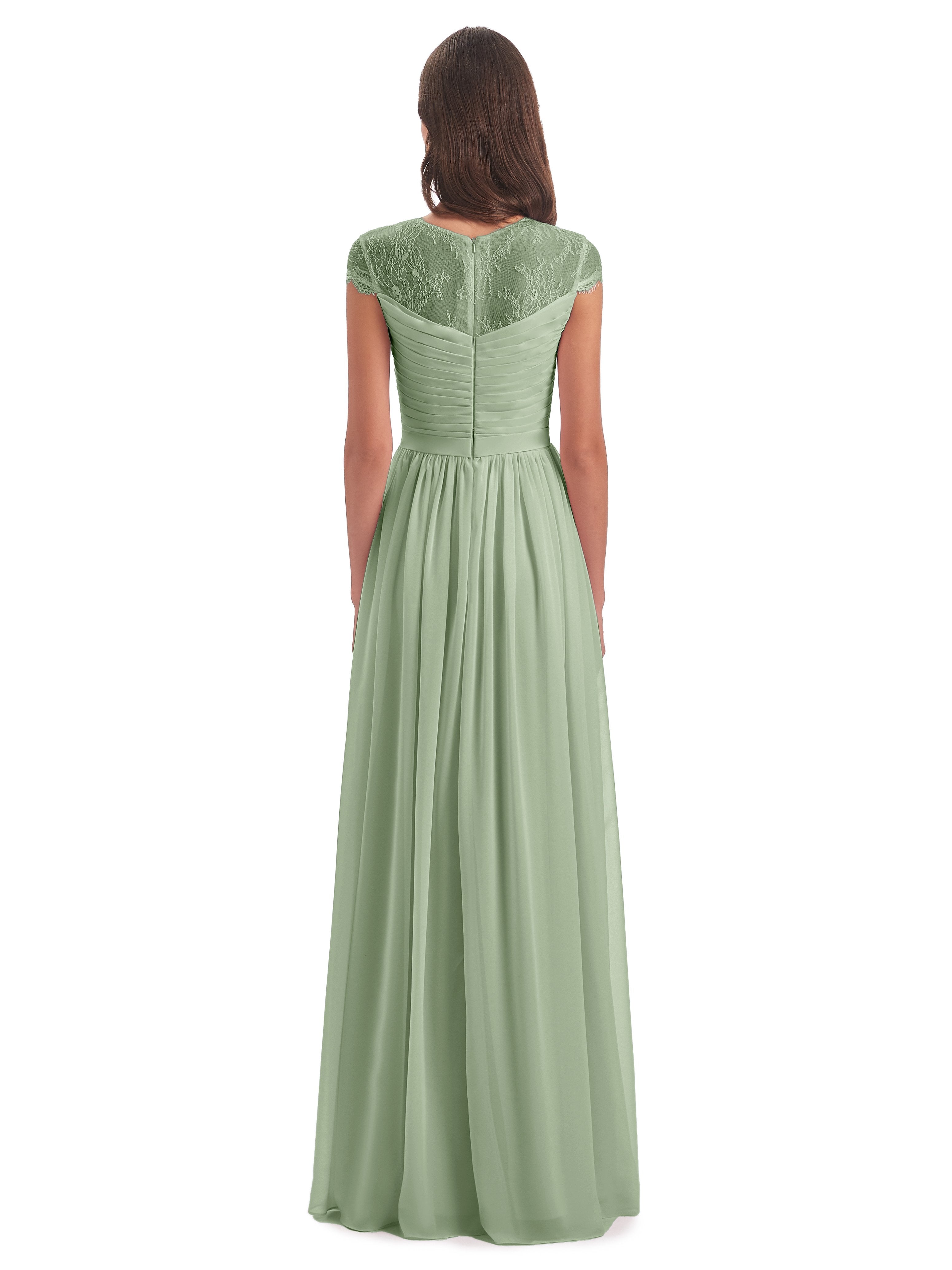 Nora Illusion Cap Sleeves Lace Long Bridesmaid Dresses