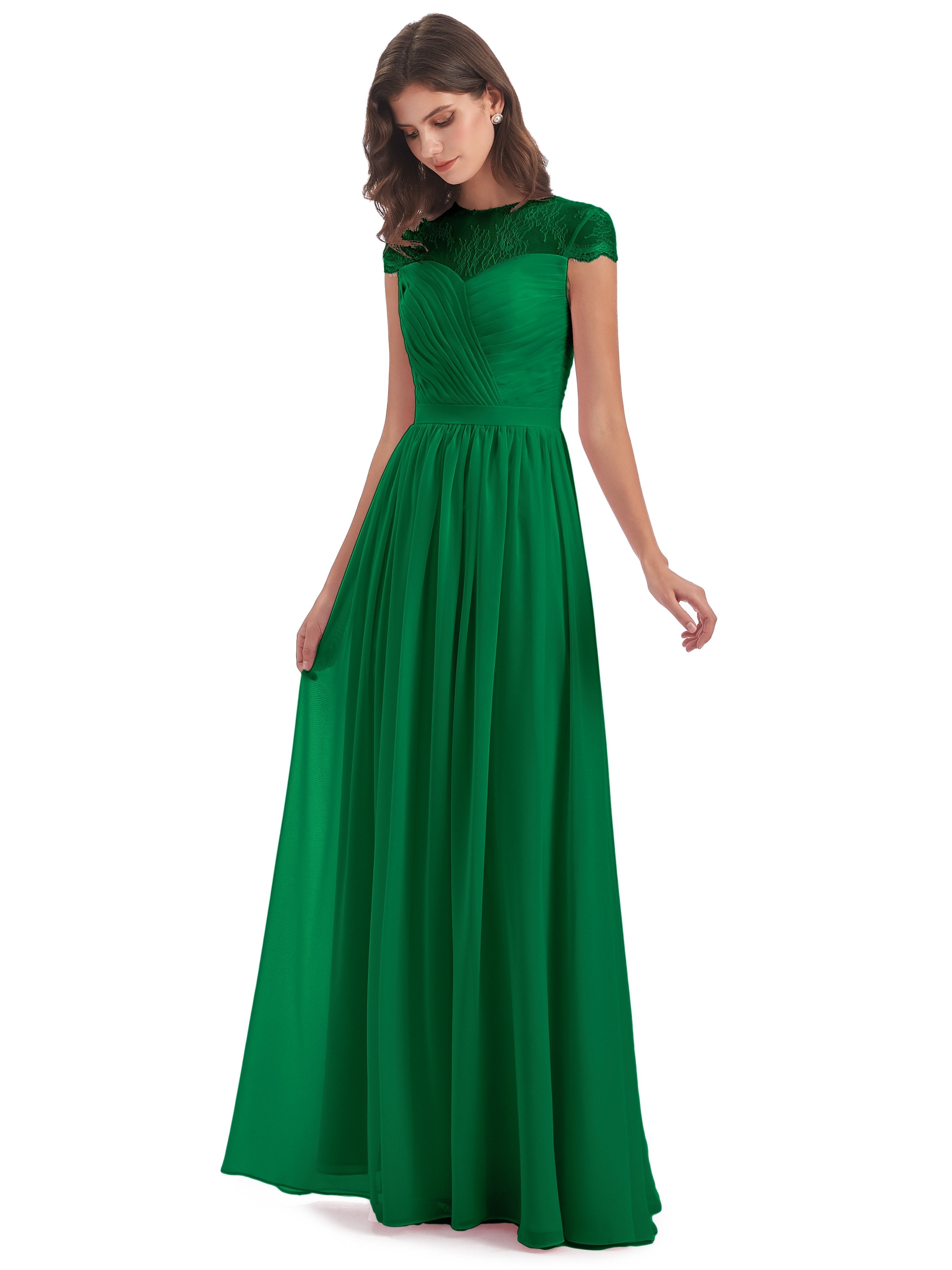 Nora Illusion Cap Sleeves Lace Long Bridesmaid Dresses