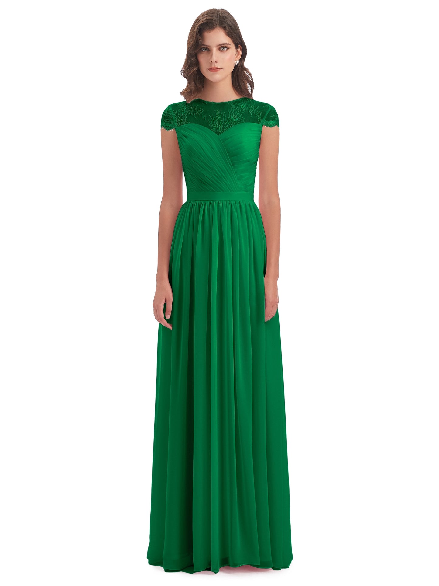 Nora Illusion Cap Sleeves Lace Long Bridesmaid Dresses