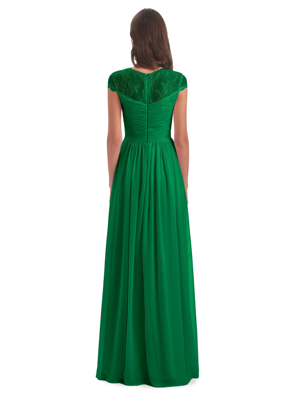 Nora Illusion Cap Sleeves Lace Long Bridesmaid Dresses