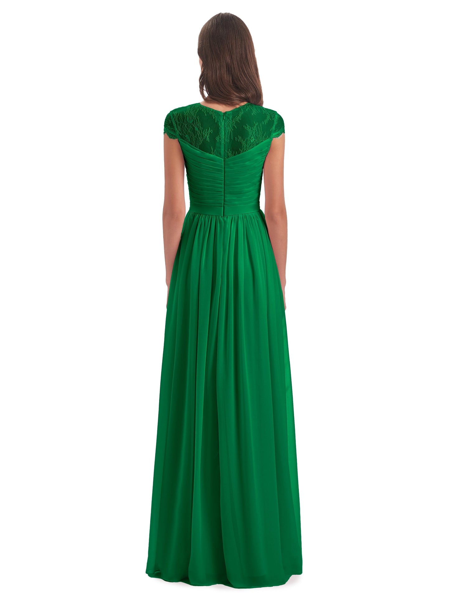 Nora Illusion Cap Sleeves Lace Long Bridesmaid Dresses