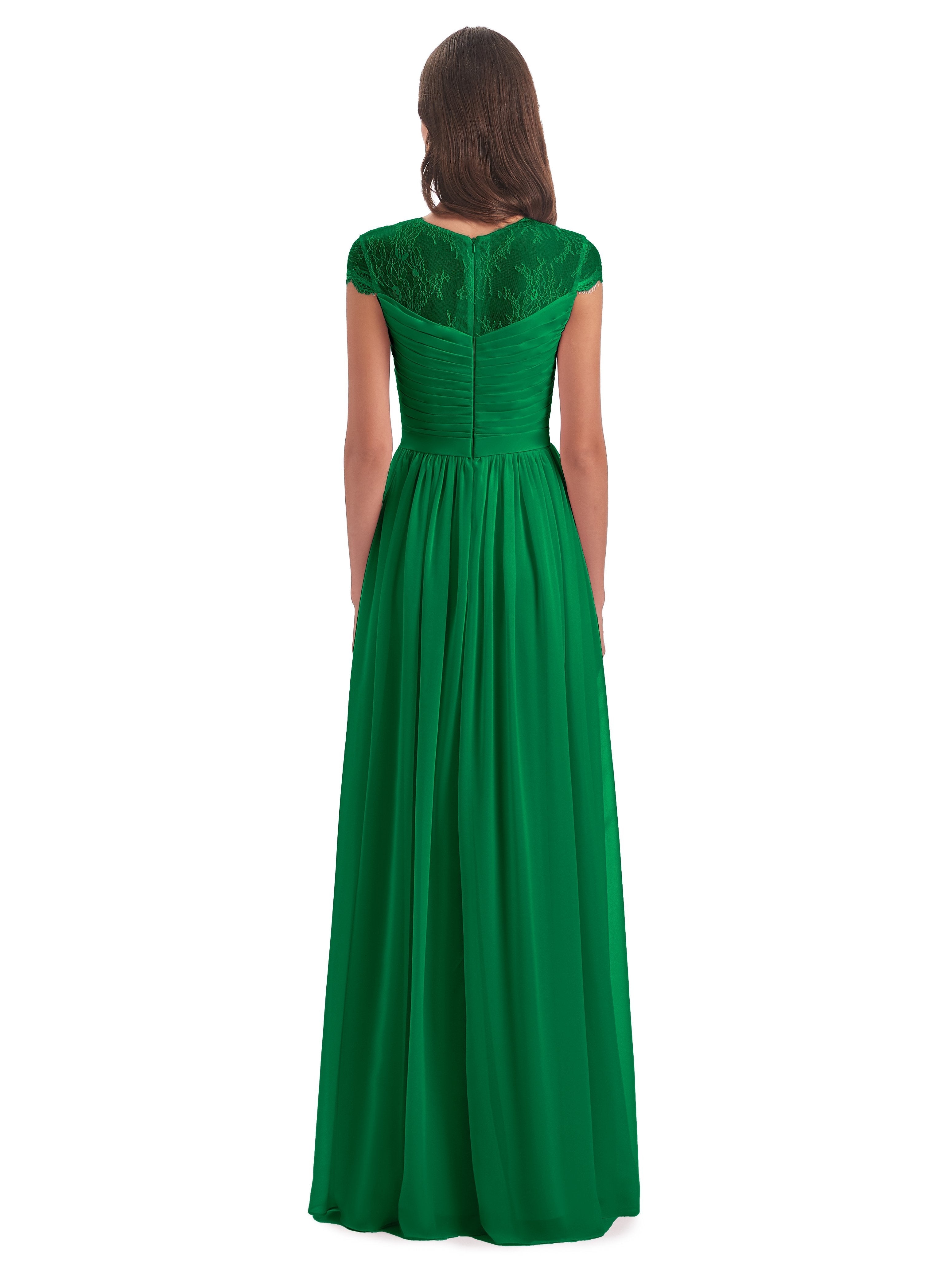 Nora Illusion Cap Sleeves Lace Long Bridesmaid Dresses