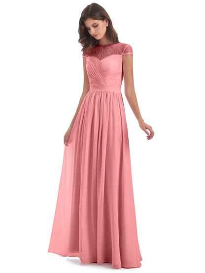 Nora Illusion Cap Sleeves Lace Long Bridesmaid Dresses