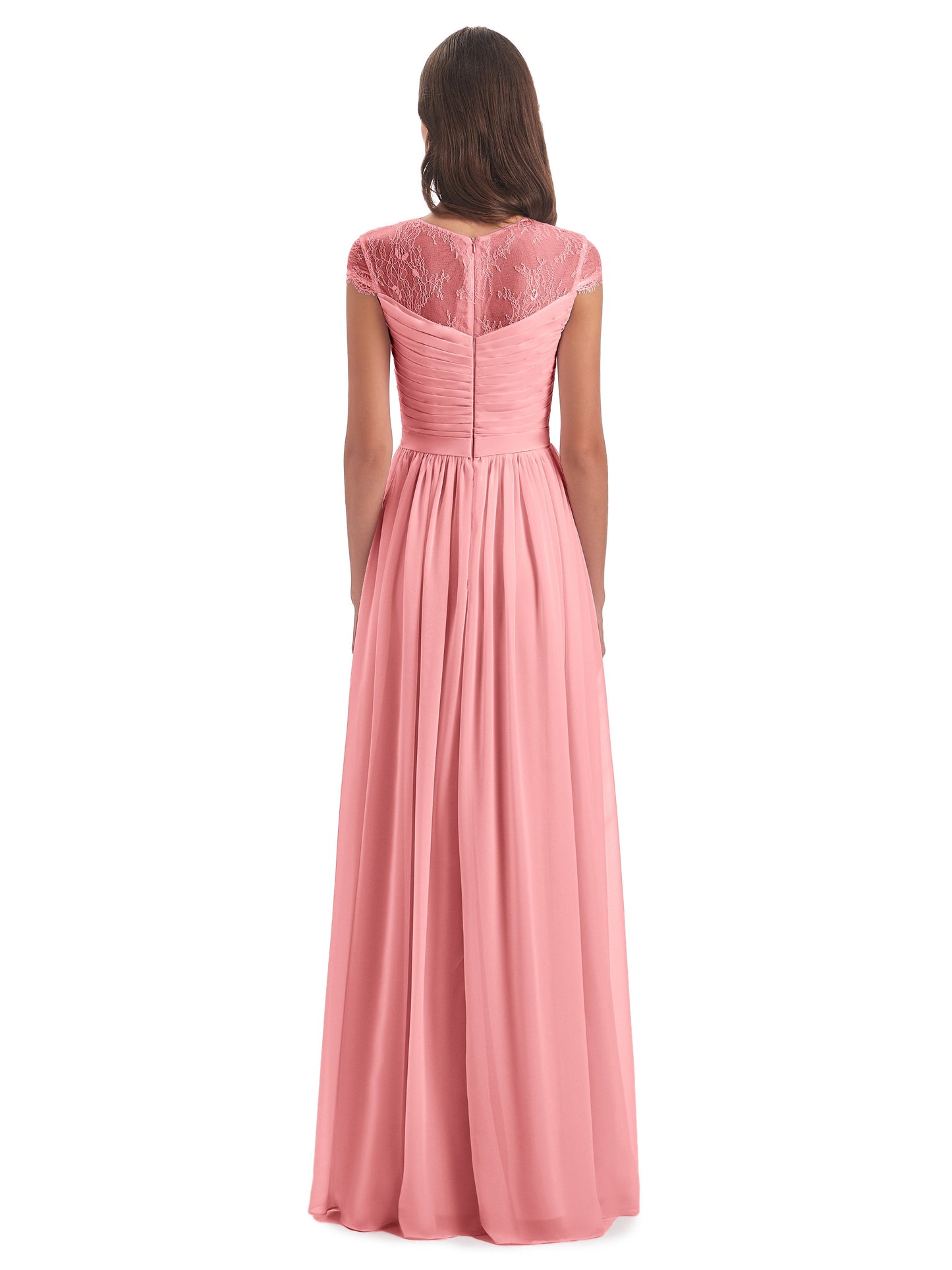 Nora Illusion Cap Sleeves Lace Long Bridesmaid Dresses