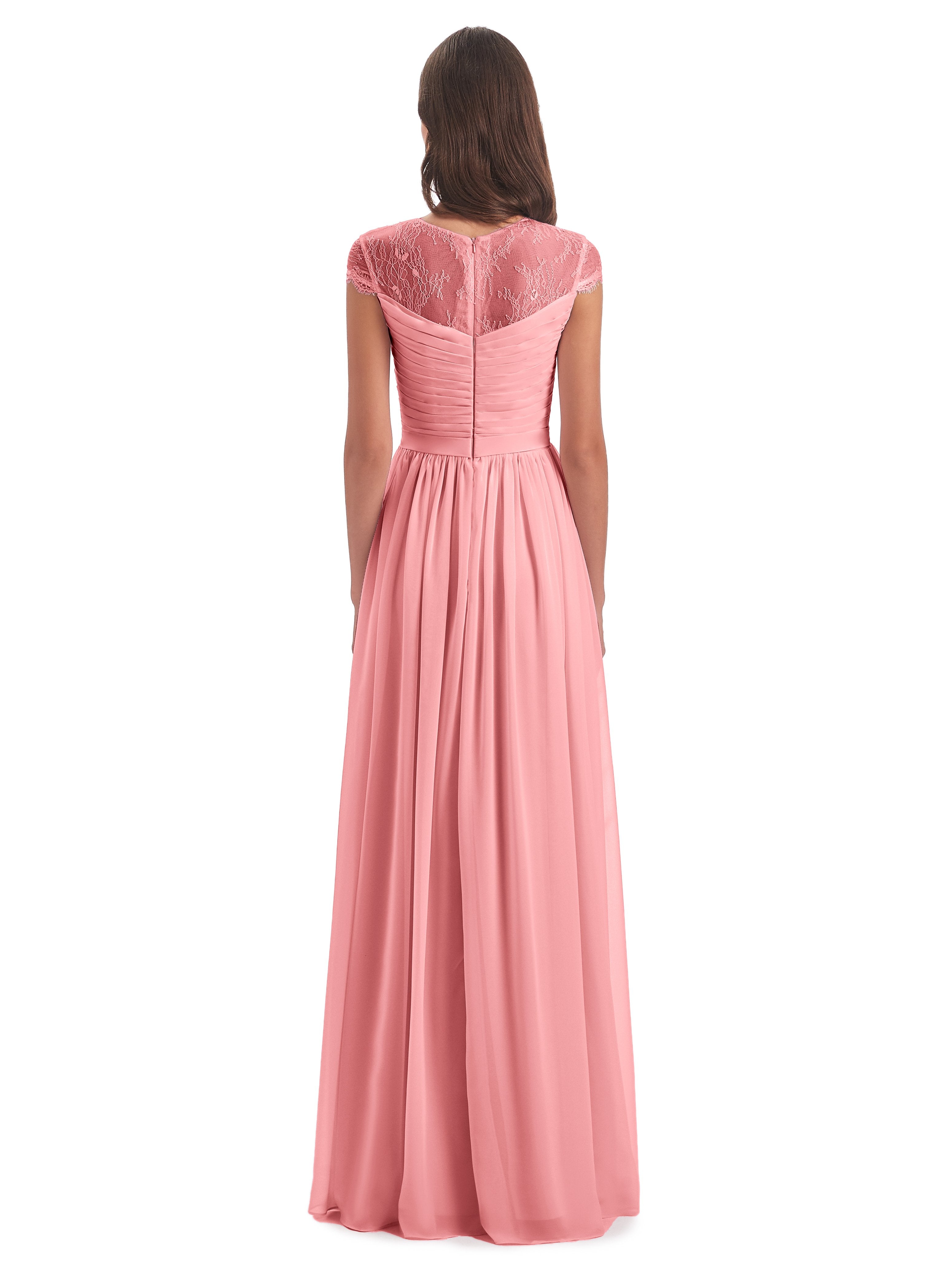 Nora Illusion Cap Sleeves Lace Long Bridesmaid Dresses
