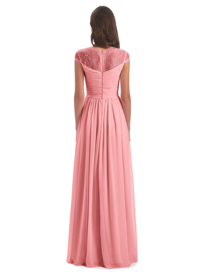 Nora Illusion Cap Sleeves Lace Long Bridesmaid Dresses