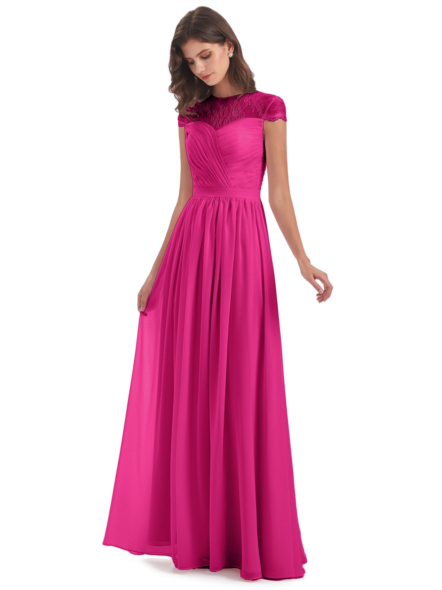 Nora Illusion Cap Sleeves Lace Long Bridesmaid Dresses